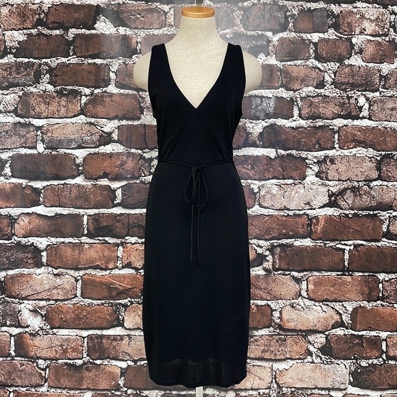 Michel Stephen Paris Dress Vintage Black V-neck Tie Front Large - Picture 6 of 15